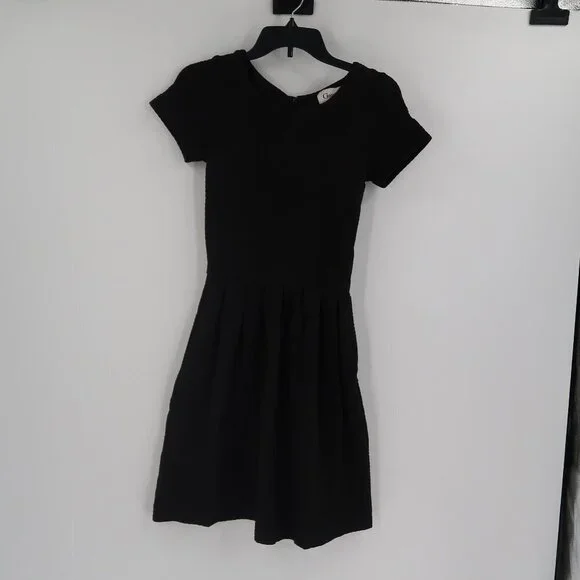 Ganni Black Textured Scoop Neck Short Sleeve Dress Size XS - Picture 5 of 8